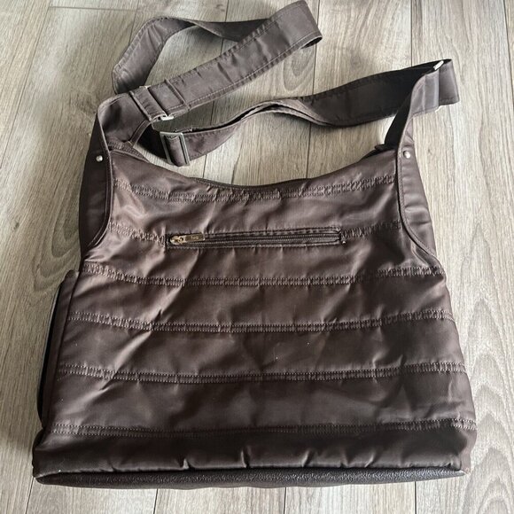 Lug Womens Puffer Large Satchel Crossbody Bag Purse Brown Nylon EUC - Picture 5 of 8